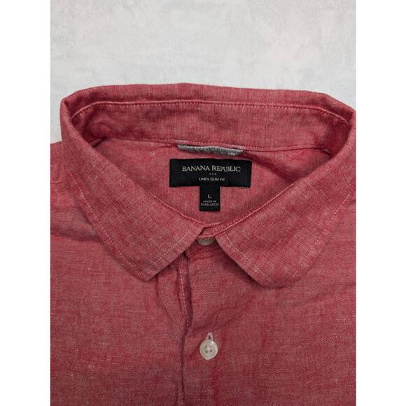 Banana Republic Slim Fit Mens Linen Button Down Shirt- Large Red - Picture 4 of 5